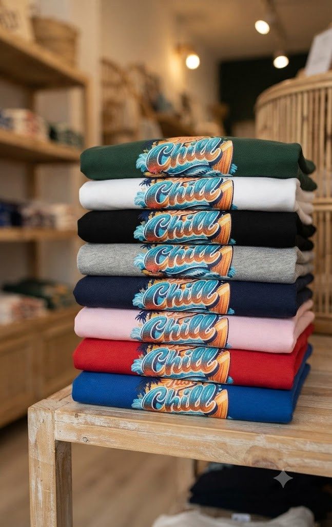 Blondie & Brownie T-Shirt Just Chill Damen Tee Sommermotiv Frontprint Baumwollshirt Rundhals (Einzelstück, Einzelartikel) Just Chill Damen Tee Strandgefühl Printshirt