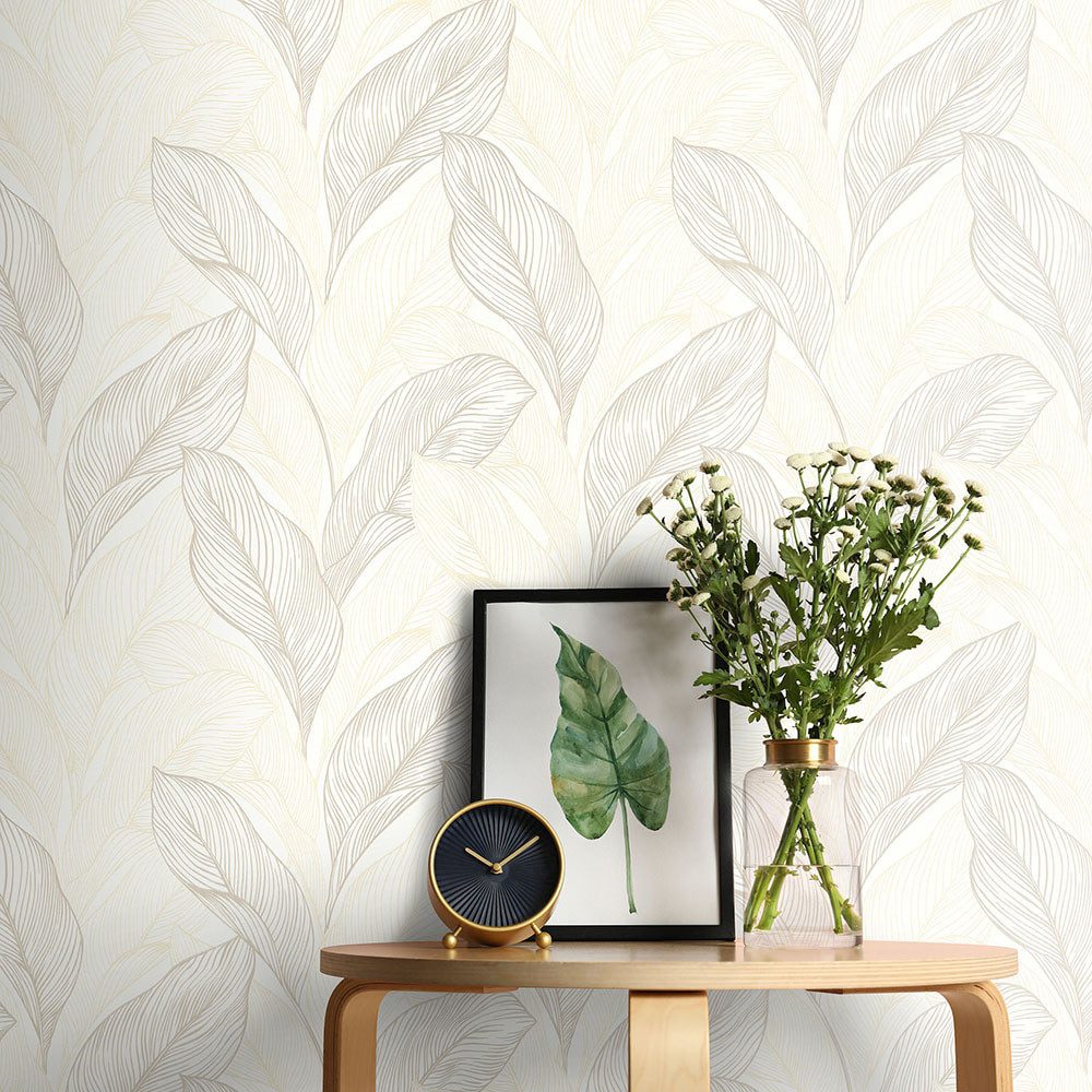 Erismann Vliestapete Palmblätter Tropisch Beige Metallic günstig online kaufen
