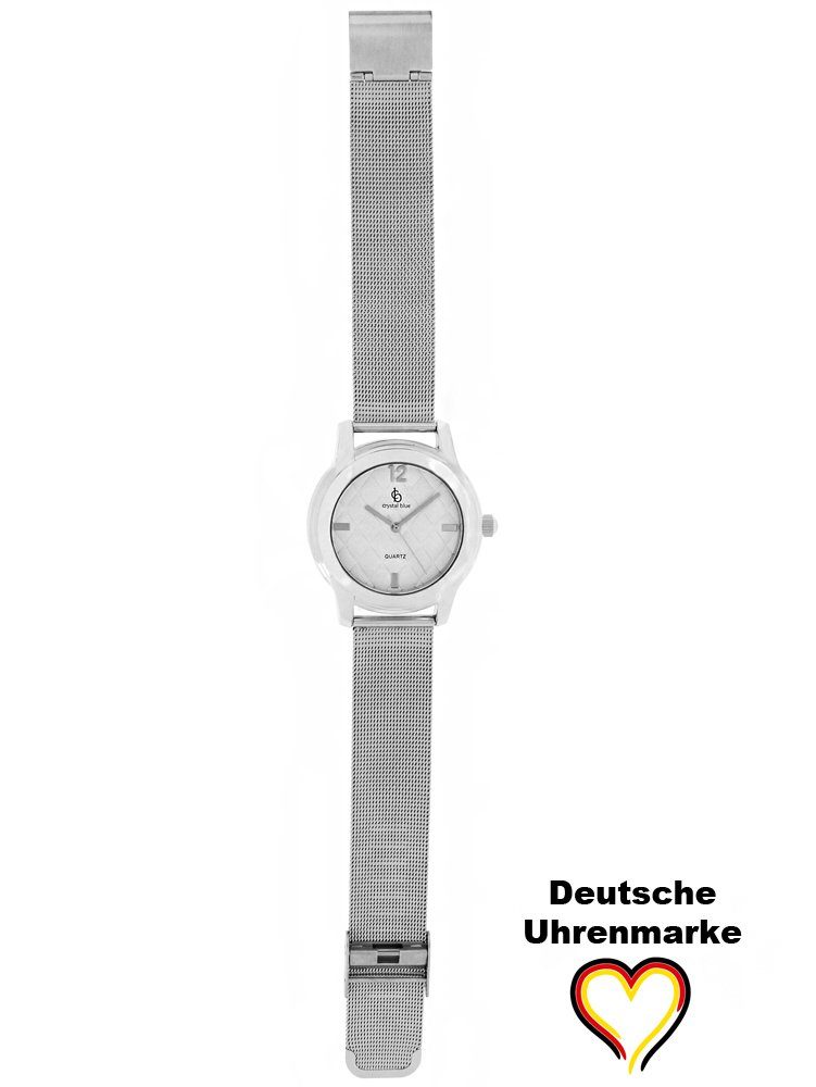 crystal blue Quarzuhr Uhr analog, Gratis Versand Mesh Damen silber