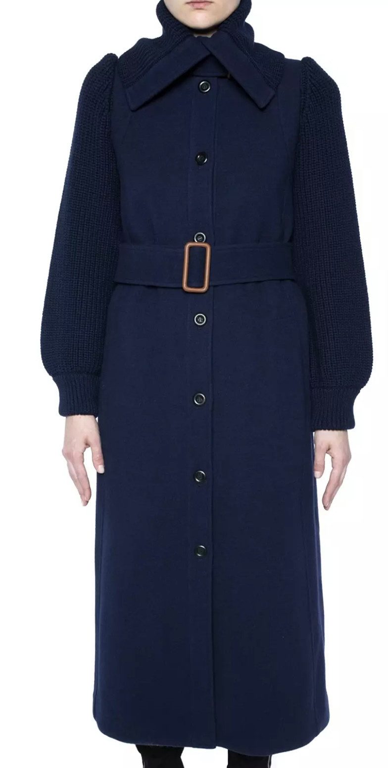 Chloé Langmantel Damenmantel Jacke mit Strickärmeln und Gürtel Seitentaschen, Knopfleiste, Kragen mit modernem Schnitt