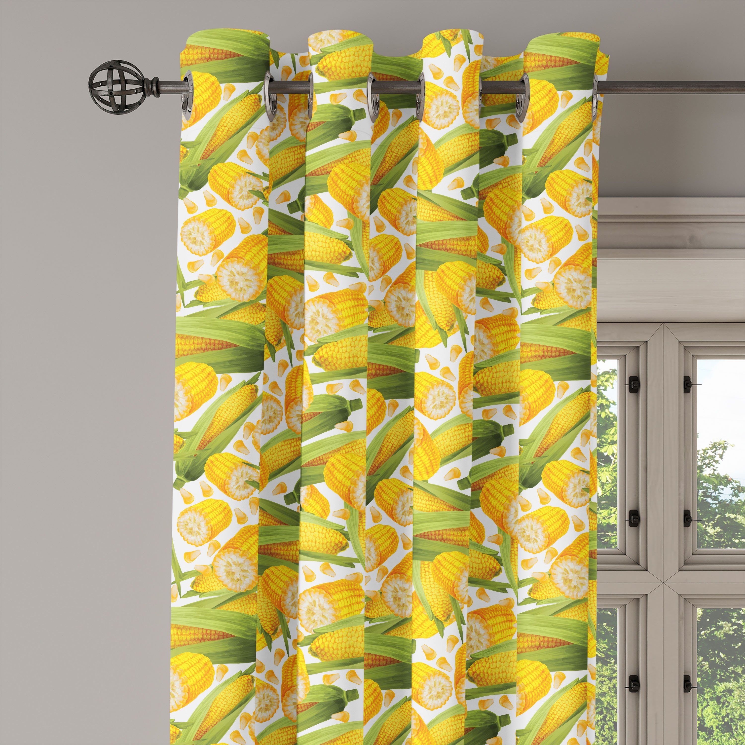 Bio-Gemüse Mais Dekorative Gardine für Wohnzimmer, Abakuhaus, Stielen 2-Panel-Fenstervorhänge Schlafzimmer