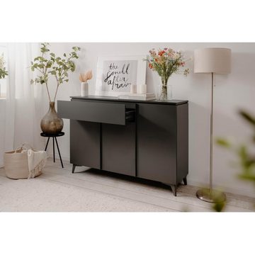 Finori Kommode Kommode BERT 01B Sideboard Schiefer Nb./Schwarz 3 Türen / 1 Schublade