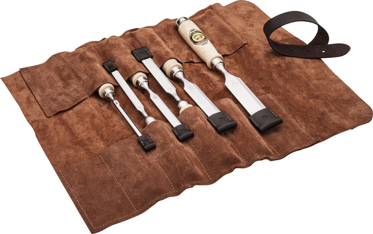 Stechbeitel KIRSCHEN Stechbeitelsatz in Ledertasche 6-tlg. mit Weißbuchenheft