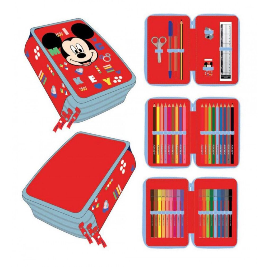 Thumbnail - Cerda Papierscheren Dreifaches Federmäppchen Mickey Mouse 43 Stücke Rot