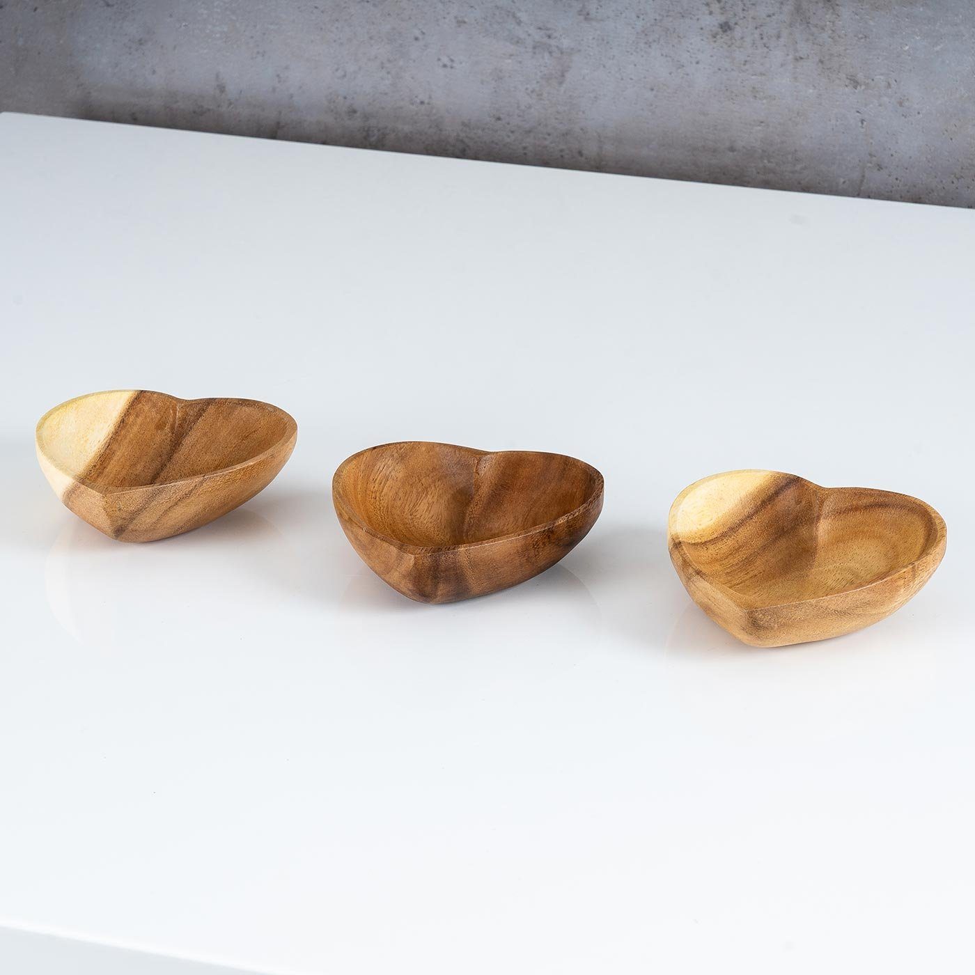 Levandeo® Dekoschale, 3er Set Schüssel Akazie 10x3cm Herz Holz Design Schale Obstschale