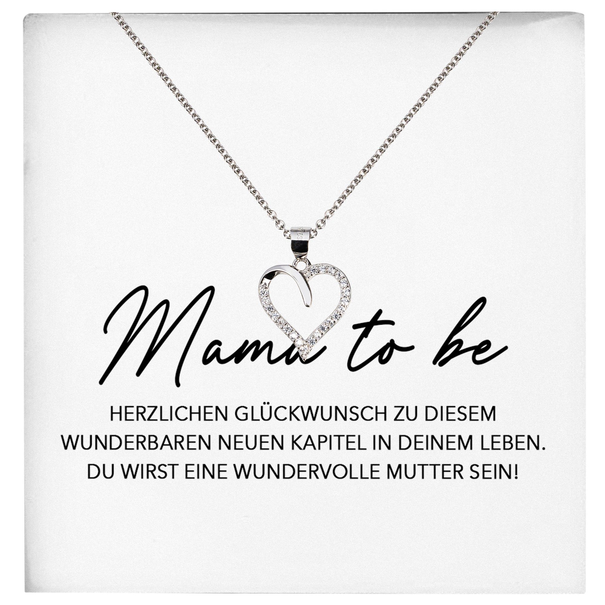 22Feels Schmuckset Mama To Be Schwangerschaft Geschenk Werdende Babyparty Herz Halskette (inkl. Geschenktasche, Karte, Poliertuch, Beutel), Echt-Silber 925/000, Karte Made In Germany
