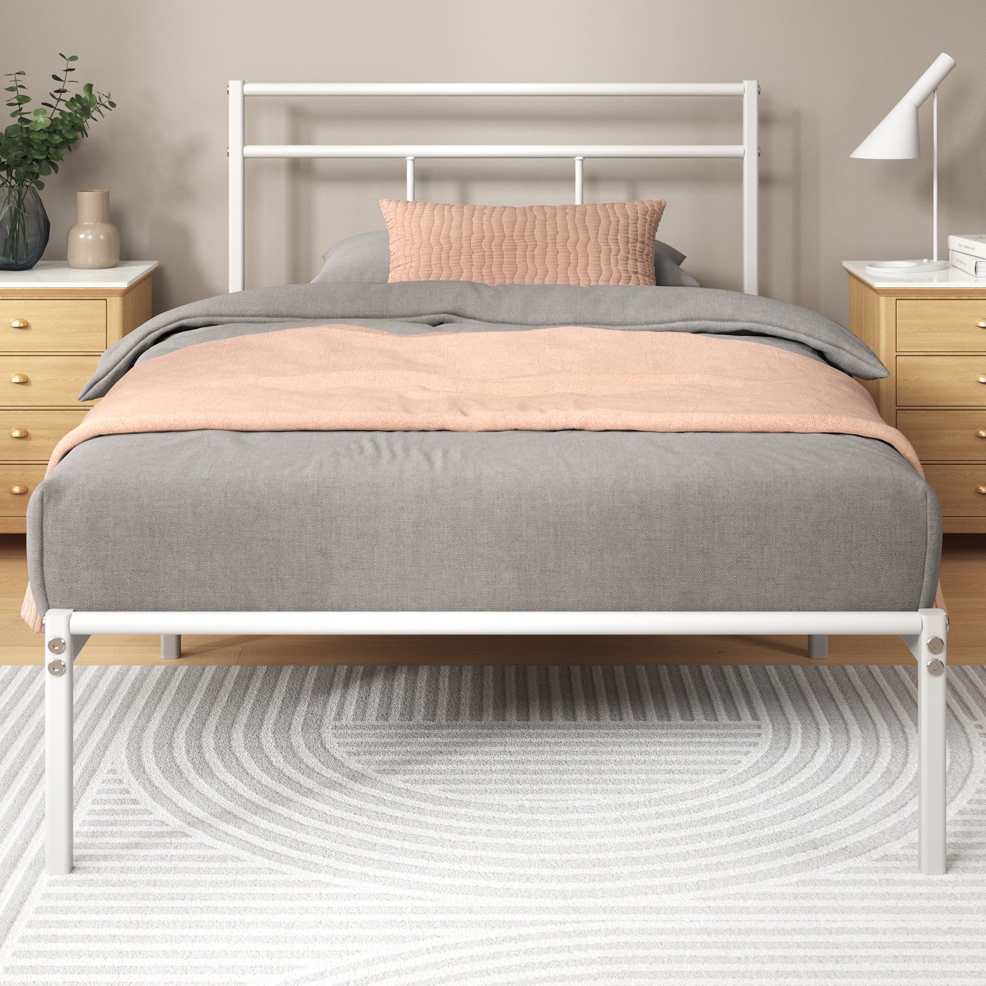 ZINUS Bettgestell Florence Square mit Kopfteil (Weiß, 90x200 cm), Doppel/Einzelbett