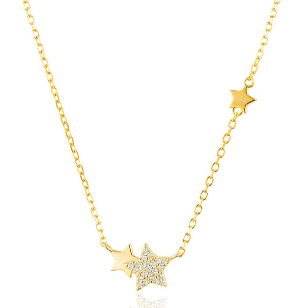 Kette mit Anhänger zwei Sterne mit Zirkon Halskette