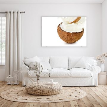 Primedeco Glasbild Wandbild Kokosmilch und Stücke mit Aufhängung, Früchte