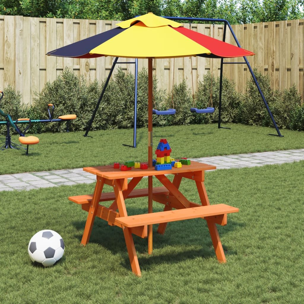 vidaXL Gartentisch Picknicktisch für 4 Kinder mit Sonnenschirm Massivholz Tanne (1-St)
