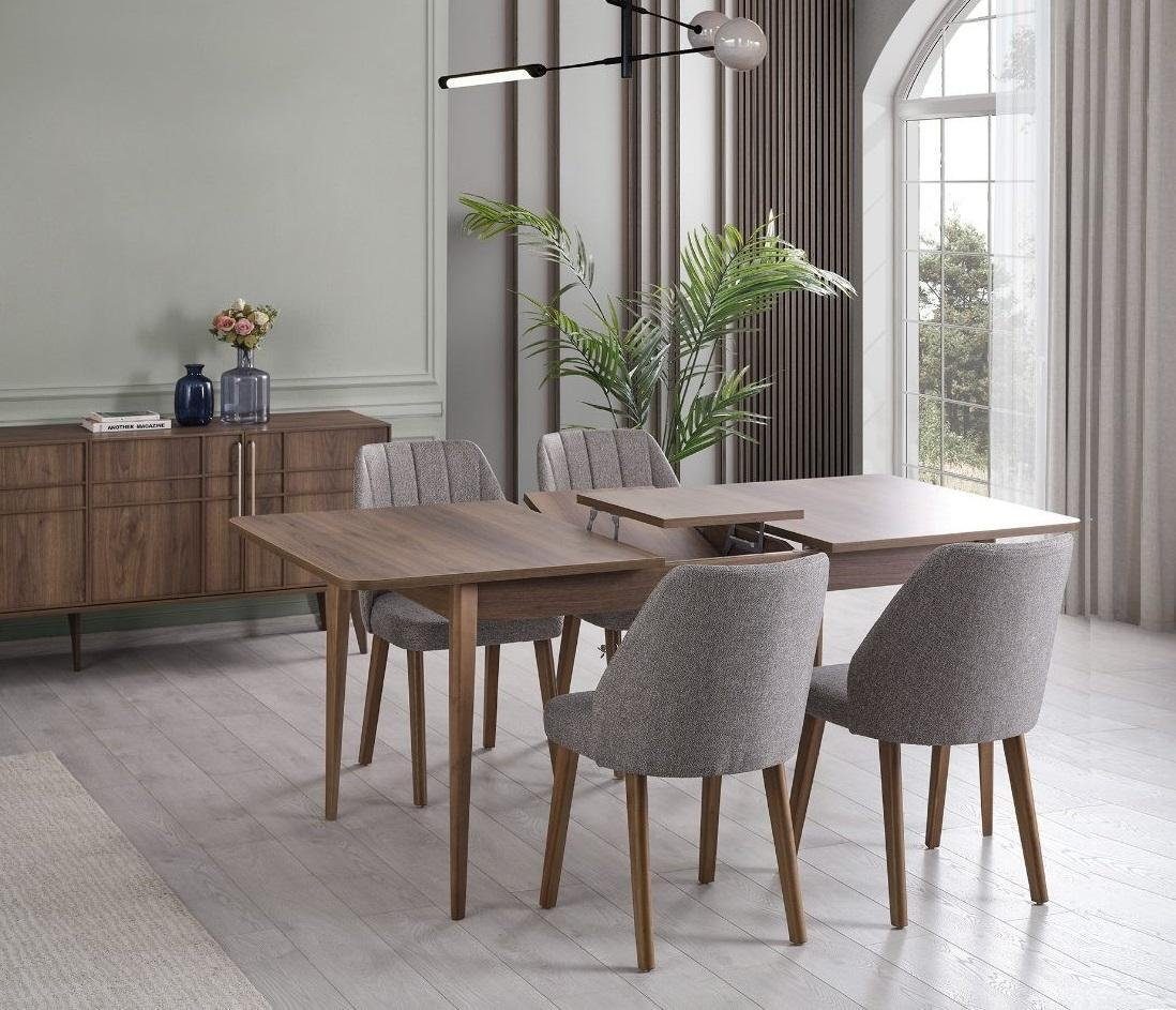 JVmoebel Essgruppe (Esstisch Europe Holz, In / 7tlg Esstisch Made Set Essgruppe Esszimmer Stühle), Braun Esszimmer Komplette