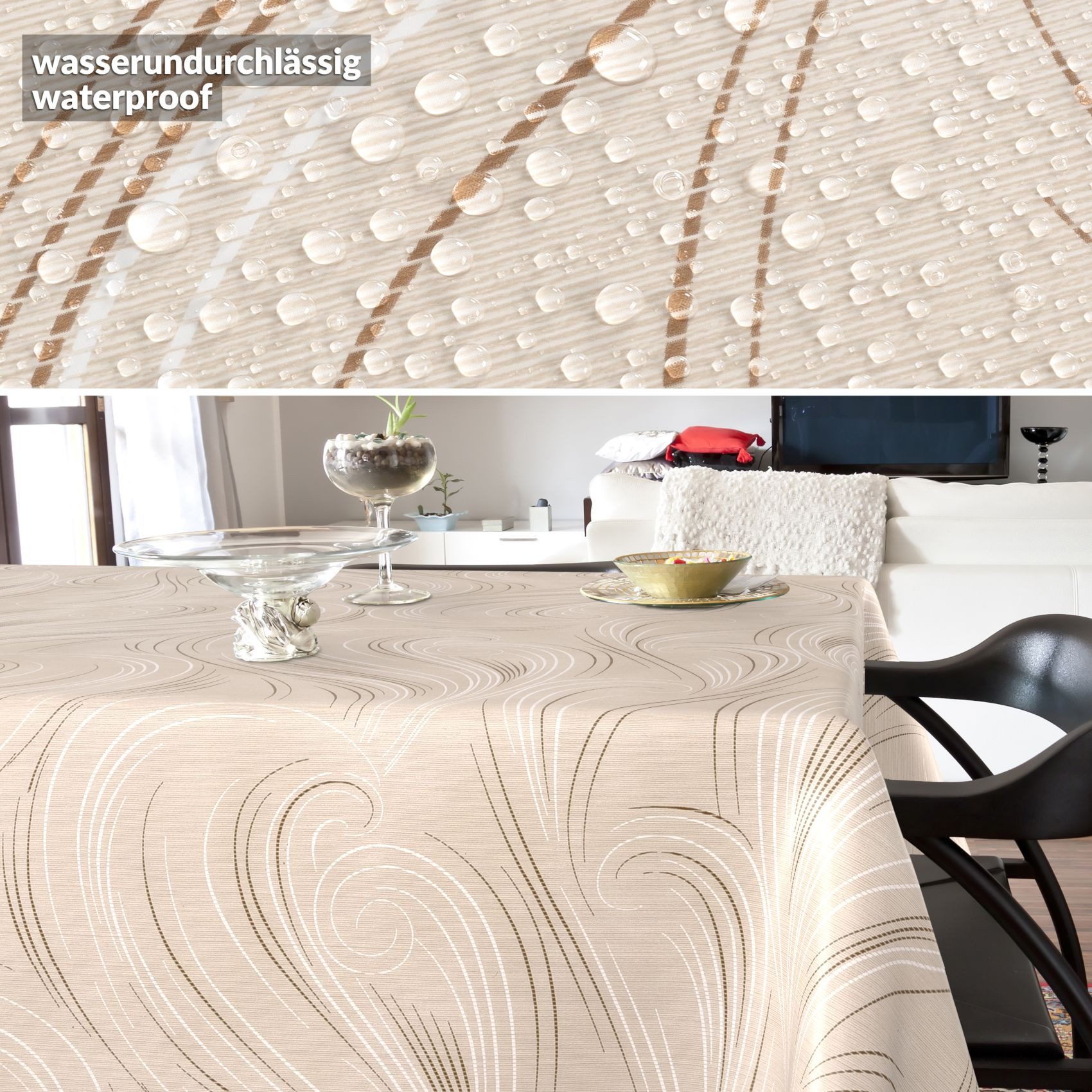 ANRO Tischdecke Wachstuch abwaschbar Abstrakt Tischwäsche (Einzelstück 1-tlg), wasserabweisend pflegeleicht Organisch Beige 100x140cm – Bild 4 von 5