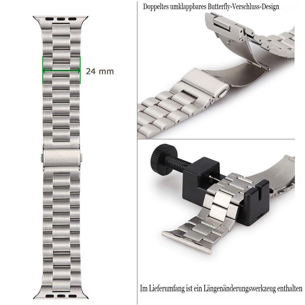 Armband Lubgitsr Edelstahlarmband Metall 38 mm, mit Smartwatch-Armband Apple Silber Kompatibel Watch