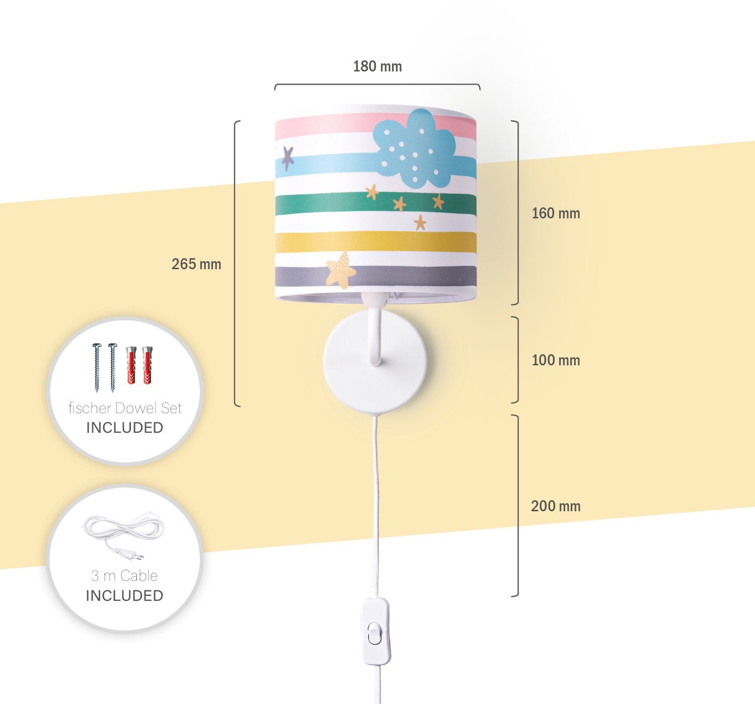 âˆ…18cm E14 Lampe Regenbogen Streifen 462, Leuchtmittel, Stecker Home Tweet Kinderzimmer ohne Wandleuchte Bunt Paco