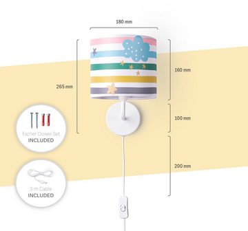 Paco Home Wandleuchte Tweet 462, ohne Leuchtmittel, Lampe Kinderzimmer Stecker âˆ…18cm Streifen Regenbogen Bunt E14