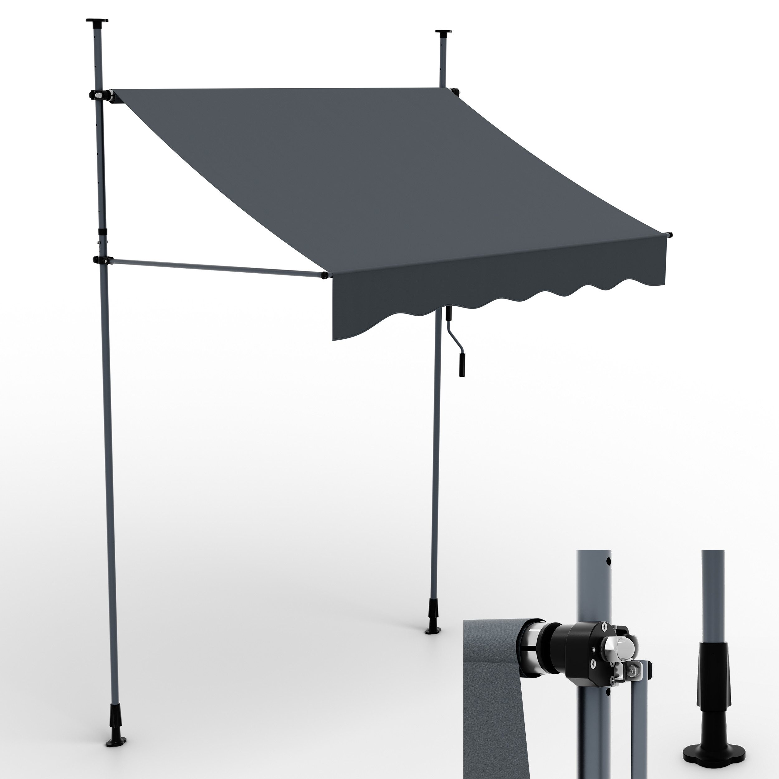 Onbest Klemmmarkise mit Handkurbel, 200x120cm, Höhenverstellbar, Wetterfest, UV 50+