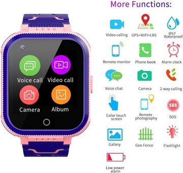 Jianyana Smartwatch (1,4 Zoll), Kinder Wasserdicht SOS-Uhr Telefon mit Wecker Taschenlampe 3-12 Jahre