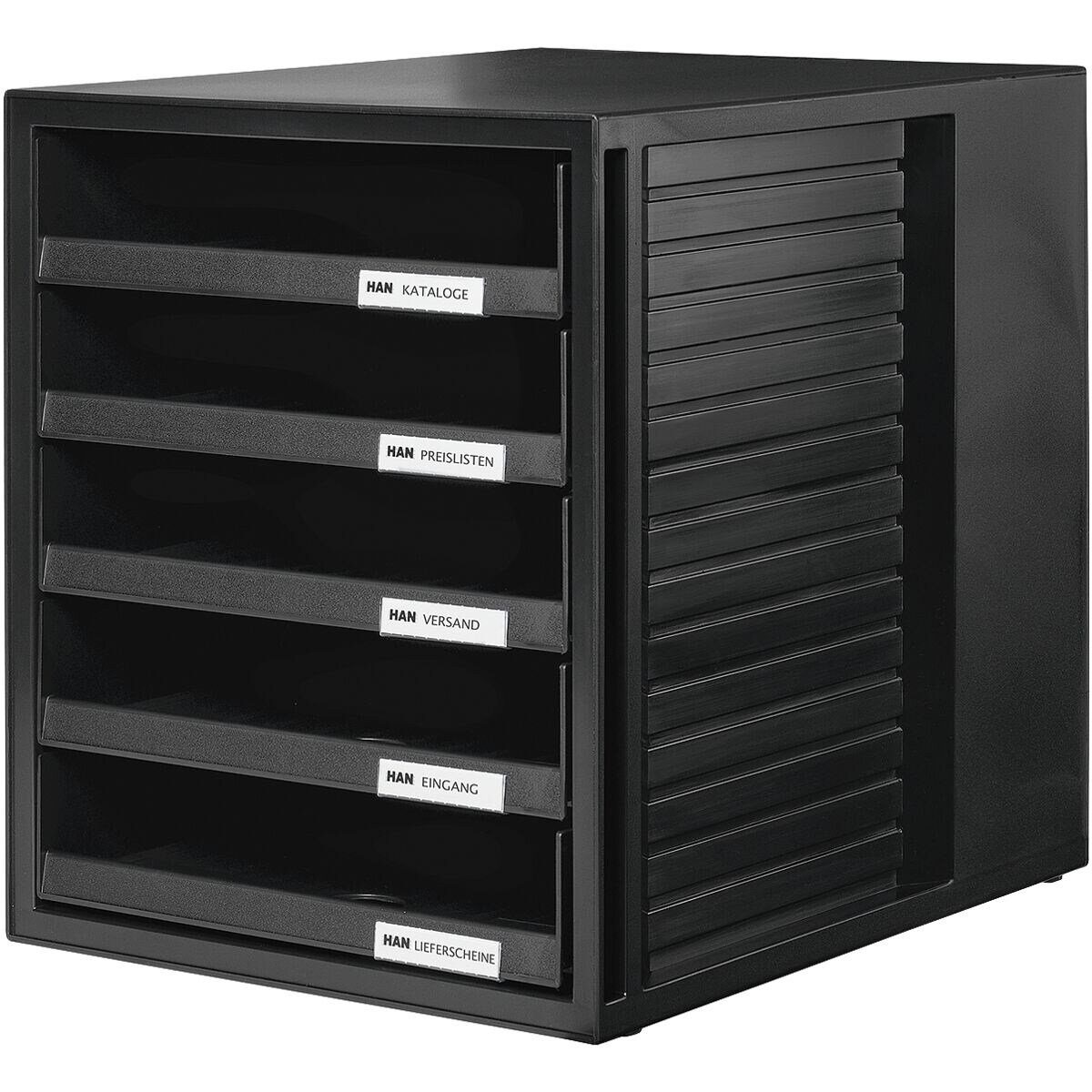 HAN Schubladenbox 1401, mit 5 Schubladen, offen, stapelbar/ integrierbar schwarz