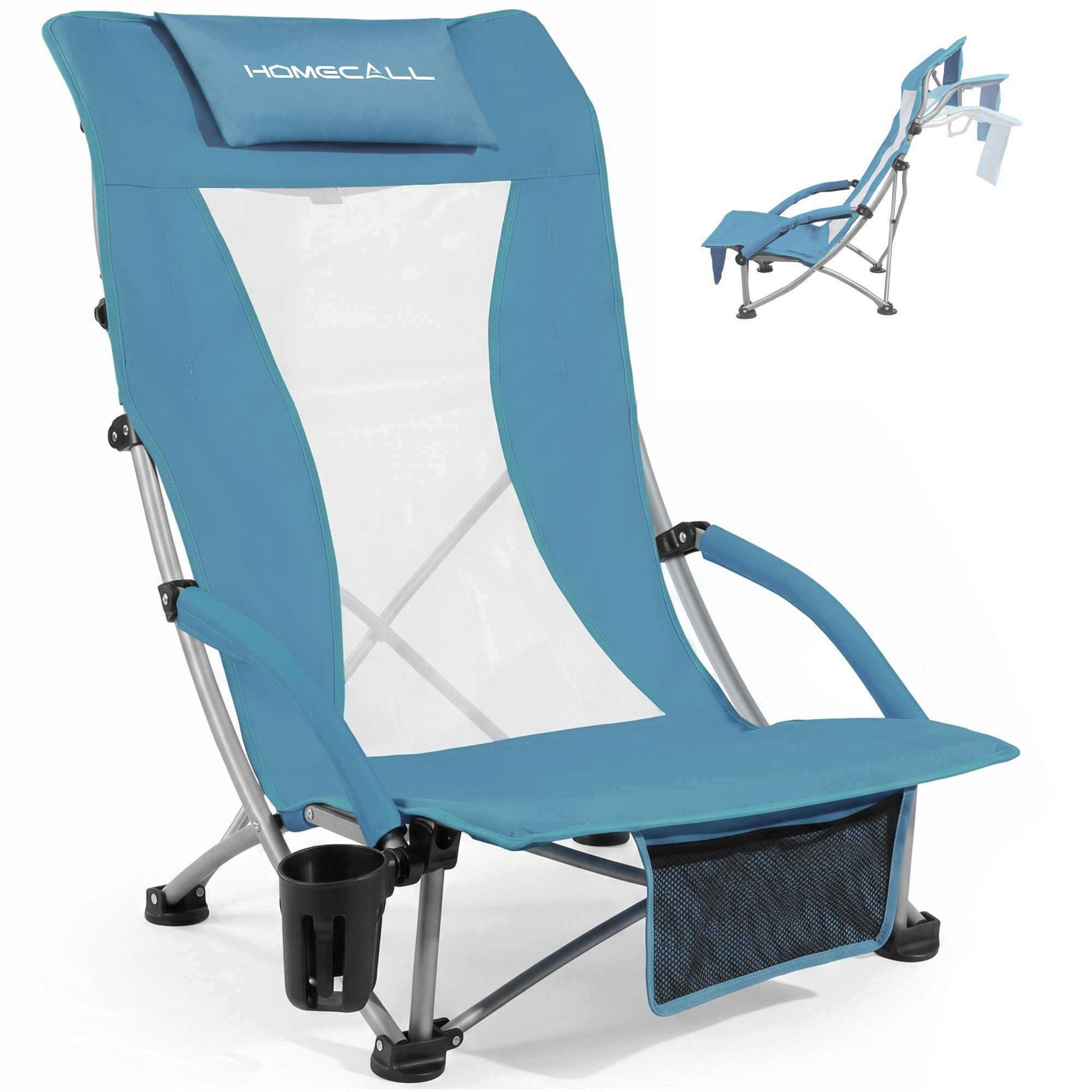 HOMECALL Klappstuhl Strandliegestuhl Klappbar leicht niedriger Strandstuhl Campingstuhl (1 St), Bequeme Rückenlehne, Gepolsterte Armlehnen, bis 180 kg