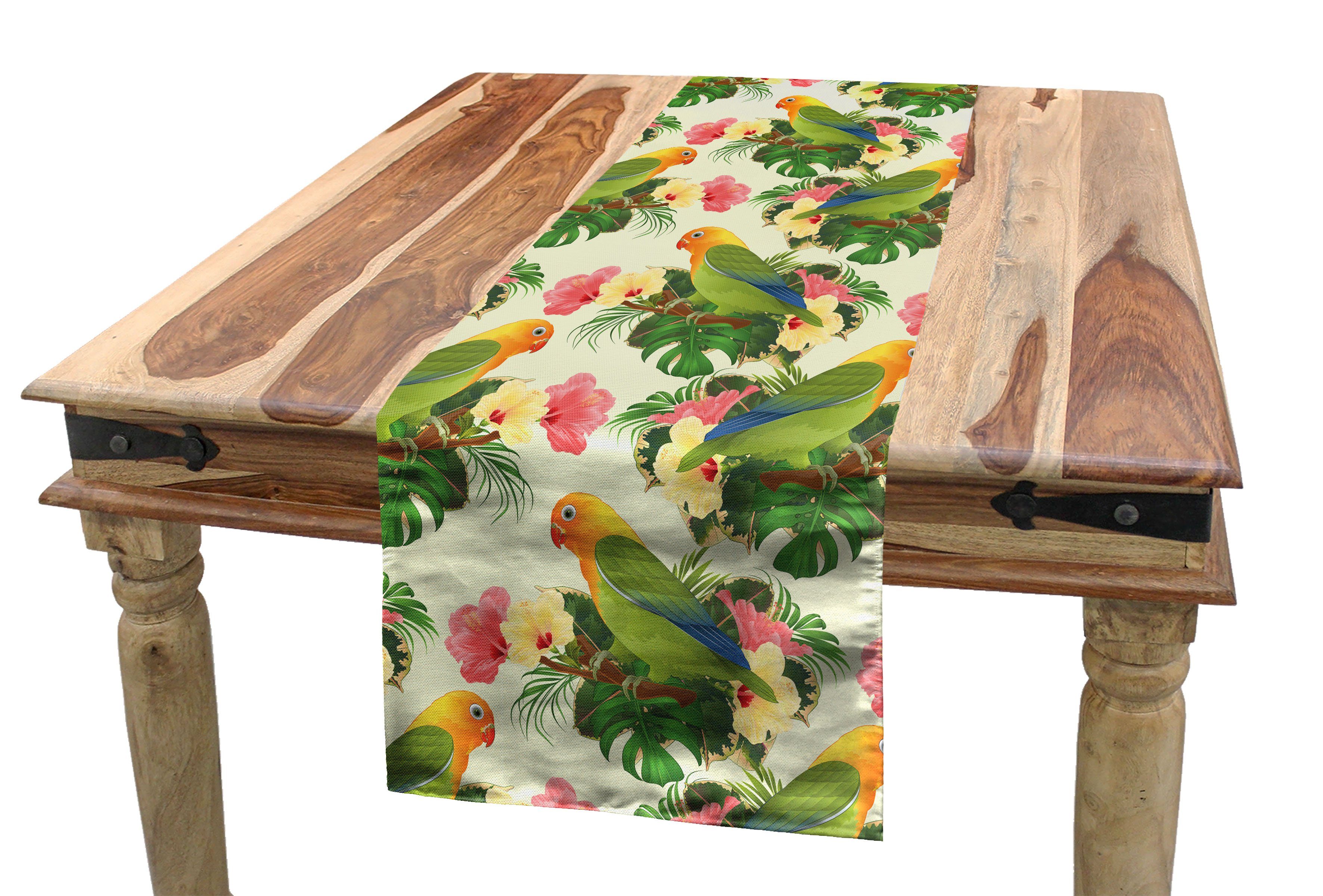 Abakuhaus Tischläufer Esszimmer Küche Rechteckiger Dekorativer Tischläufer, Hibiskus Tropische Blumen Parrot