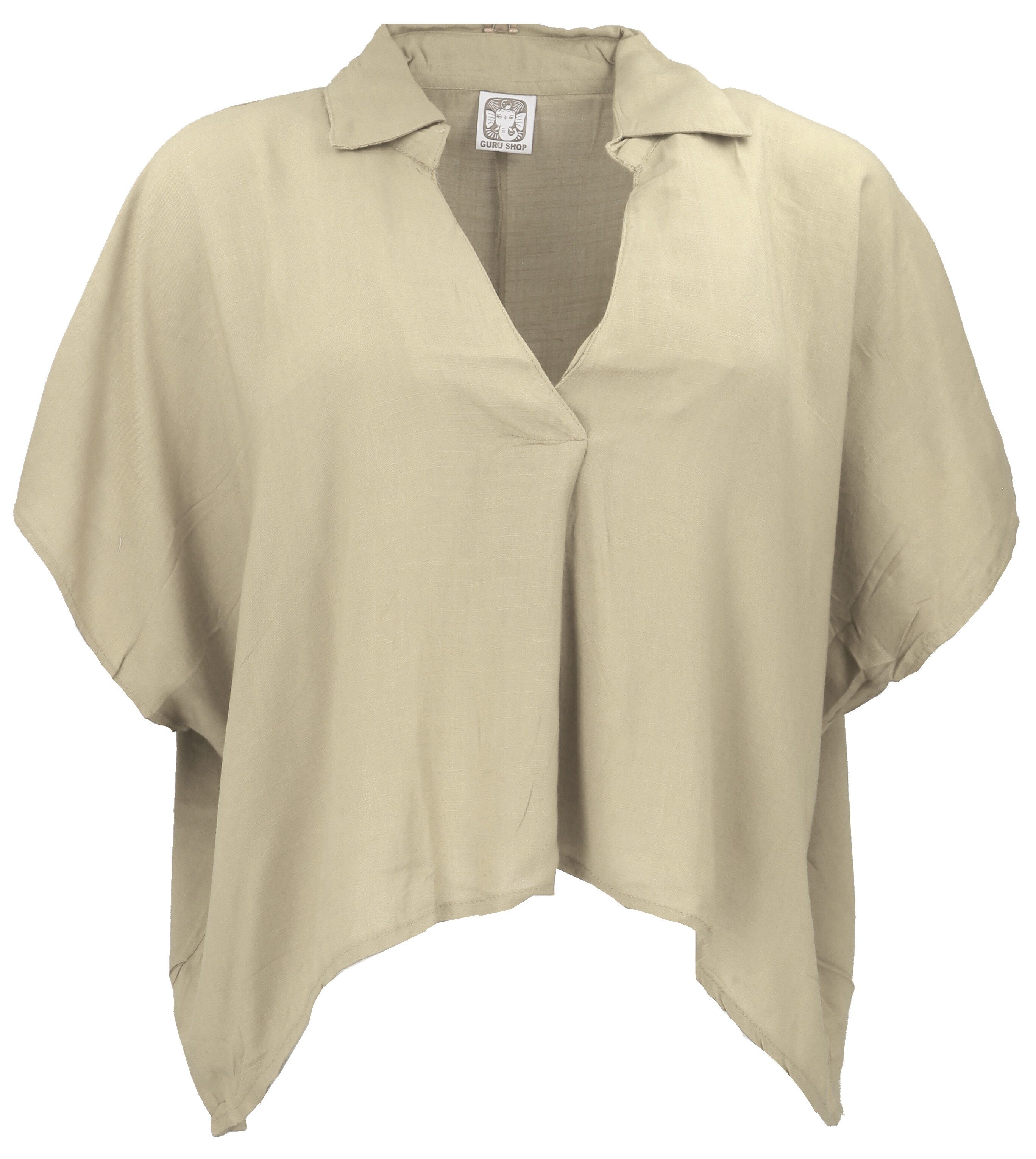 Guru-Shop Longbluse Weites Boho Blusentop mit Fledermausärmeln,.. alternative Bekleidung