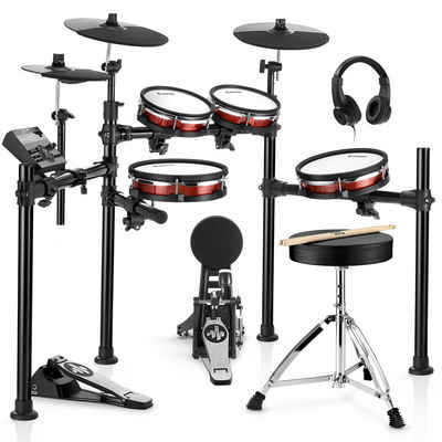 Donner E-Drum E-Schlagzeuge Elektronisches Schlagzeug Professional DED-200 MAX, Schlagzeugstöcke, Schlagzeughocker, Kopfhörer