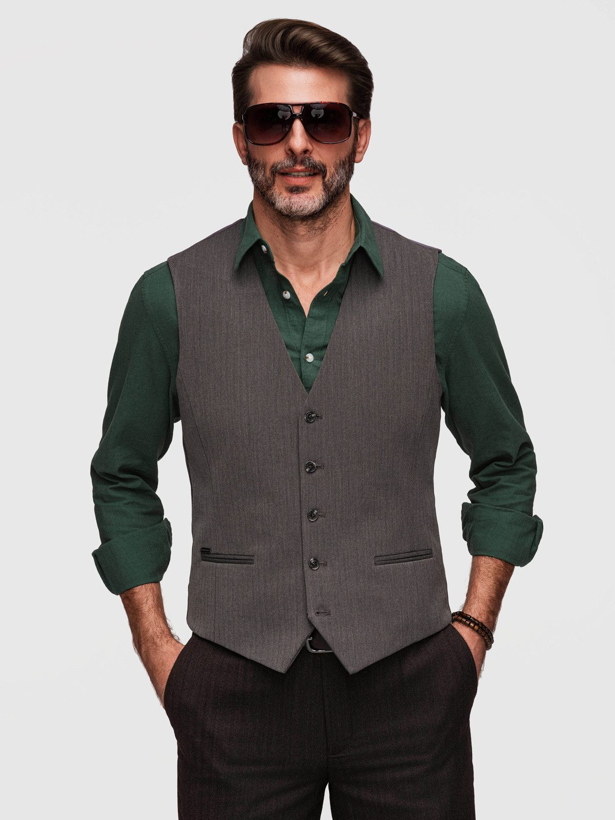 OMBRE Anzugweste Herren Anzugweste Slim Fit Elegant Dunkelgrau XL (kein Set, 1-tlg) Regulierung auf der Rückseite für bessere Passform – Bild 5 von 5