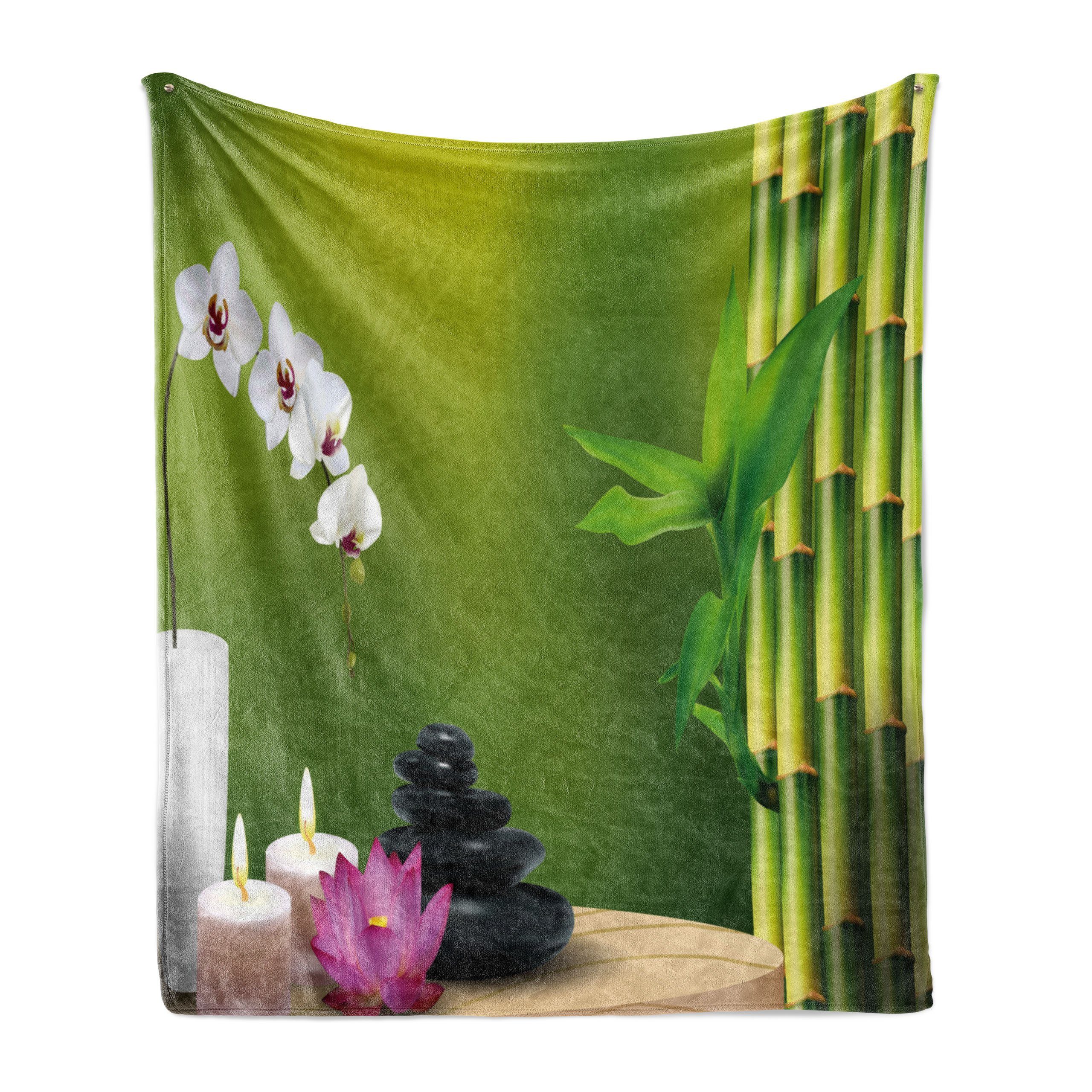 Wohndecke Gemütlicher Plüsch für den Innen- und Außenbereich, Abakuhaus, Spa Bambus Blume Orchid Stein