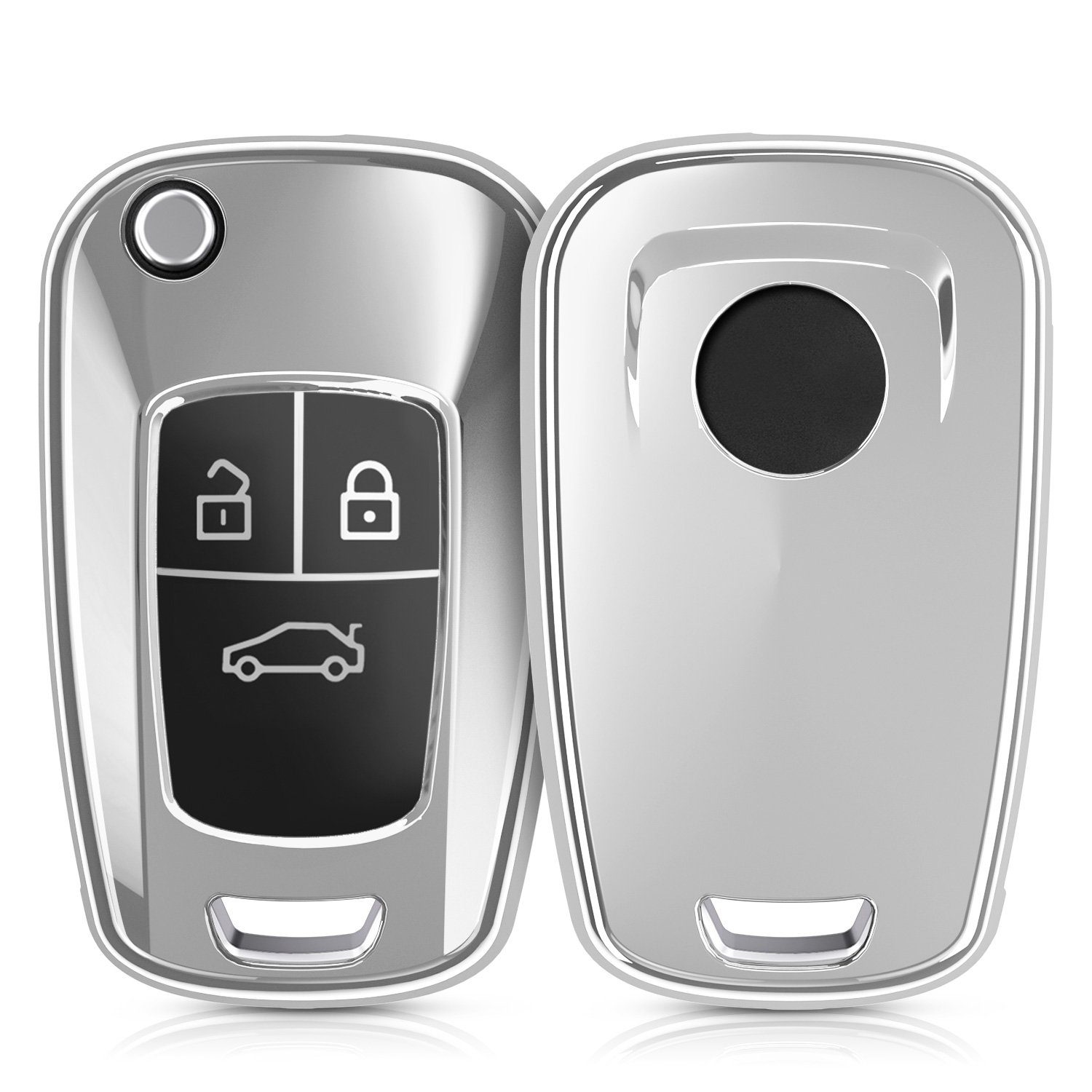 kwmobile Schlüsseltasche Autoschlüssel Hülle für Opel, Schlüsselhülle Silikon Case Schlüssel Cover Hochglanz Silber