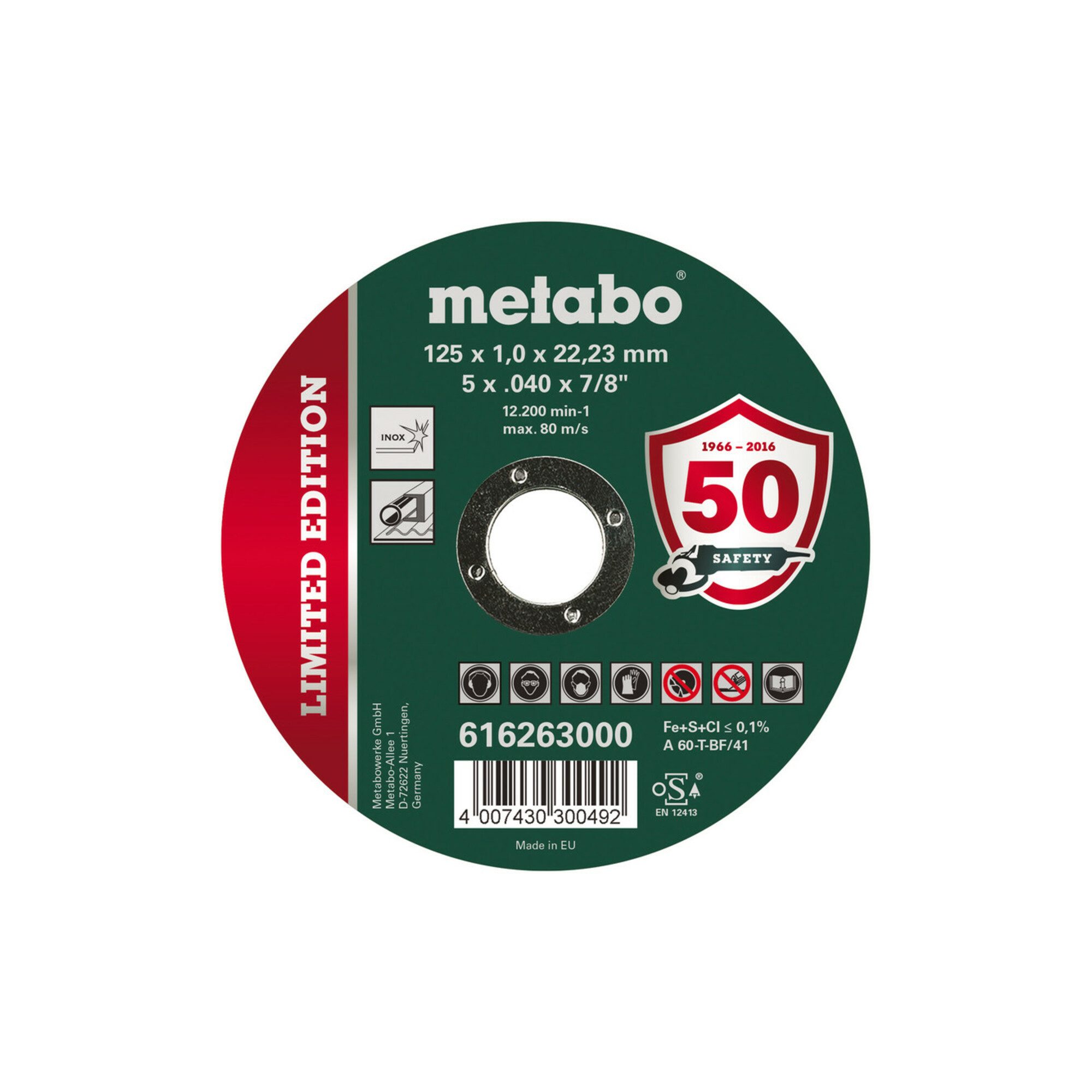 metabo Trennscheibe Metabo Limited Edition 125 x 1,0 x 22,23 mm, Inox, Trennscheibe, gerad