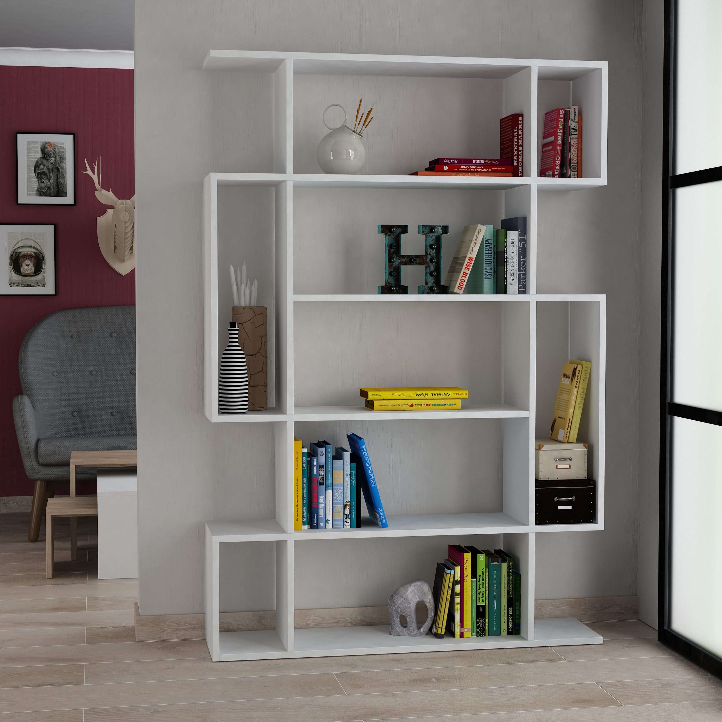 Decortie Bücherregal Mito, Modernes Bücherregal, Vitrine, 108,5 x 25,5 x 16 günstig online kaufen