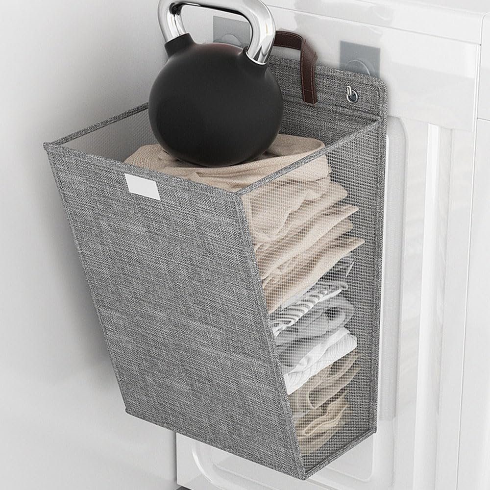 klappbar TUABUR Tür-Aufbewahrungstasche, grau Große Wäschekorb Netz-Wandwäschekorb: