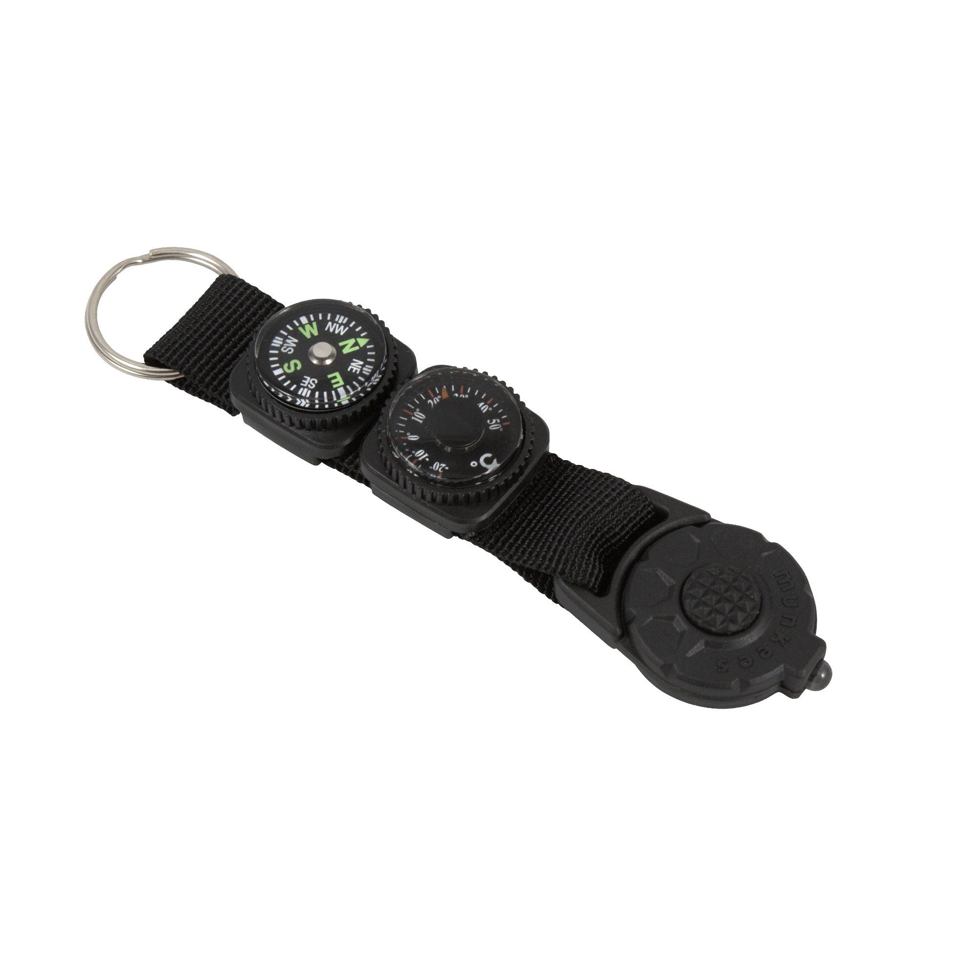 Munkees Taschenlampe Schlüsselanhänger mit Kompass, Thermometer & LED, schwarz (Einzelartikel, 1-St), Kompakt, LED-Leuchte, Kompass, Thermometer, Schlüsselanhänger