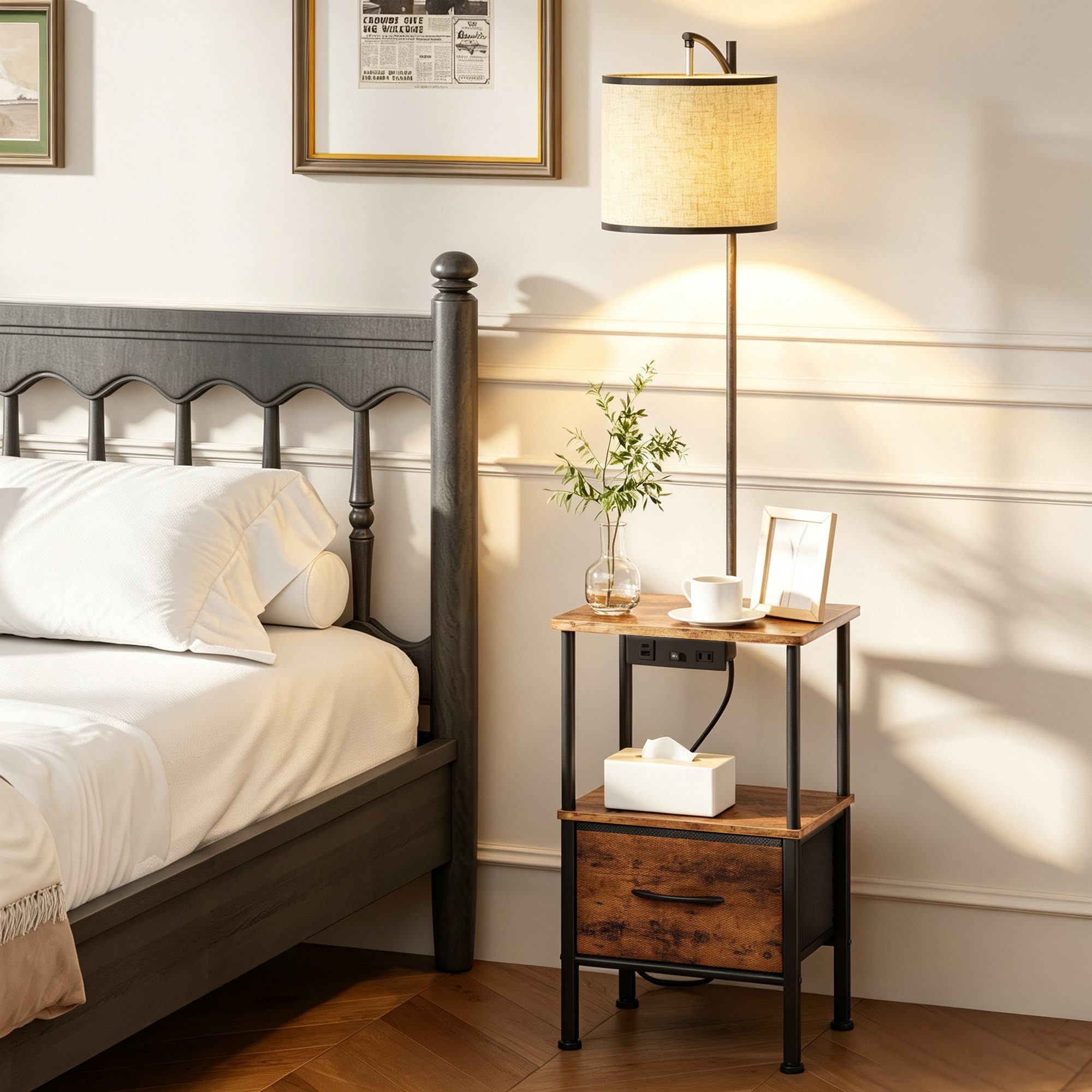 OYRREU Nachttisch mit Lampe, 2 Ablagen & Schublade, OTTO'S CHOICE (Sofatisch 1-St), mit offenem Fach, integrierter Ladestation, kompaktes …