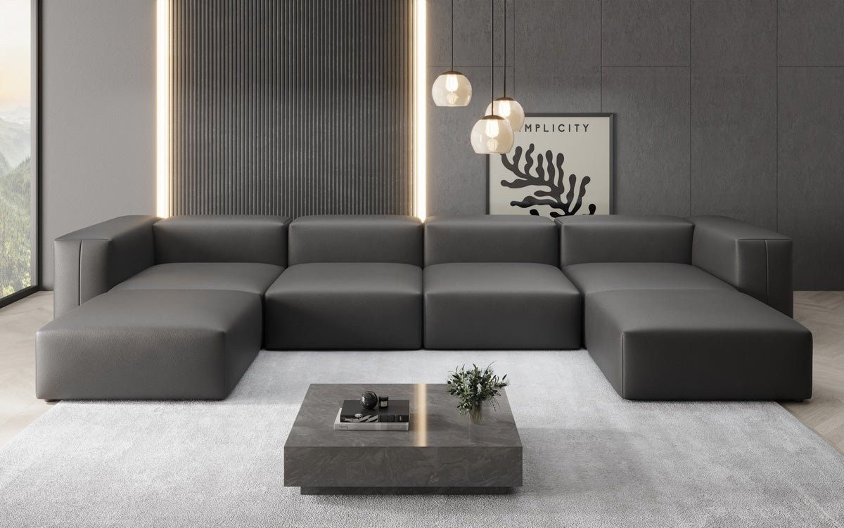 Luxusbetten24 Wohnlandschaft Designer U Sofa Snug, aus echtem Leder