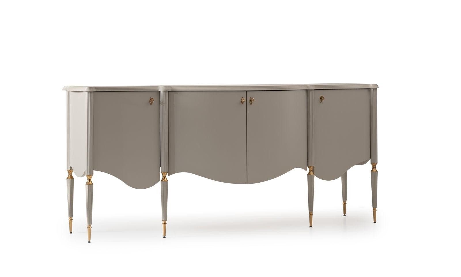 JVmoebel Sideboard Beige Holzkommode mit Art-déco-Design und Edelstahlfüßen (1 St., 1x Sideboard), Made in Europa