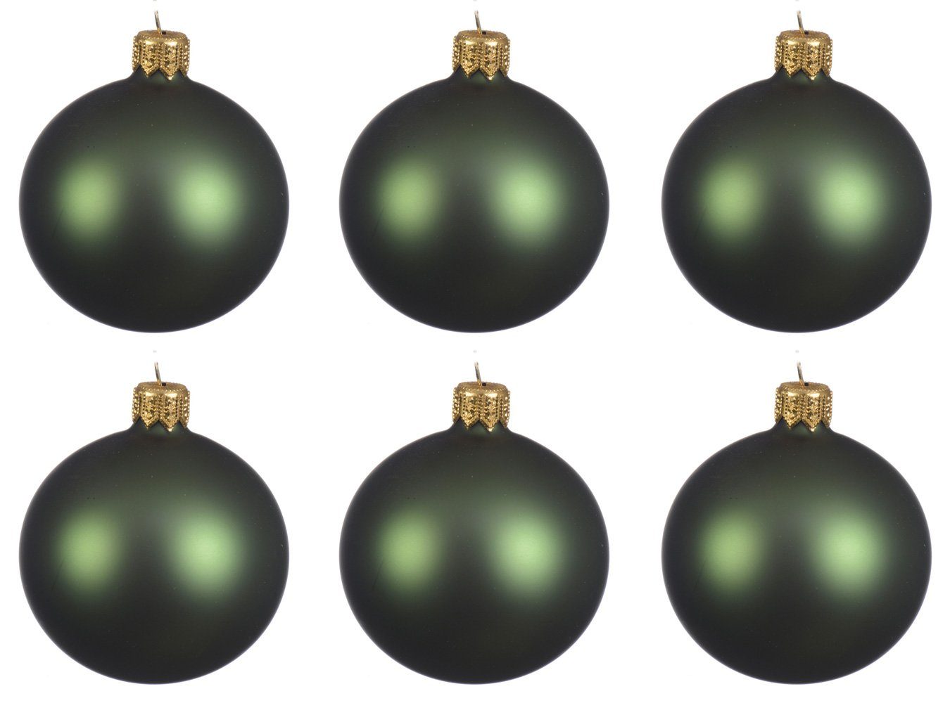 Kaemingk Weihnachtsbaumkugel, Weihnachtskugeln Glas 8cm mundgeblasen 6er Box - Piniengrün matt