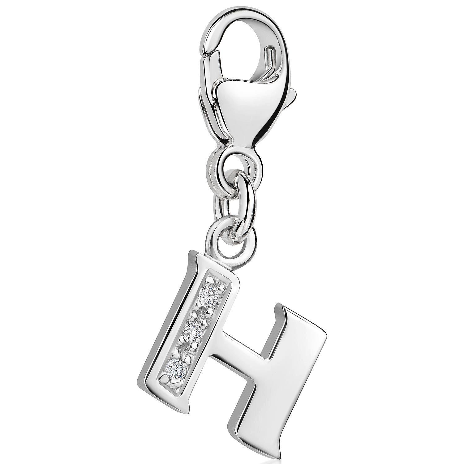 Materia Charm Buchstabe Silber Anhänger Buchstabe " H " Alphabet Zirkonia C58, 925 Sterling Silber, rhodiniert