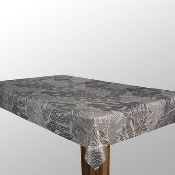 laro Tischdecke Wachstuch-Tischdecken Blätter Wellen Grau Weiß rechteckig