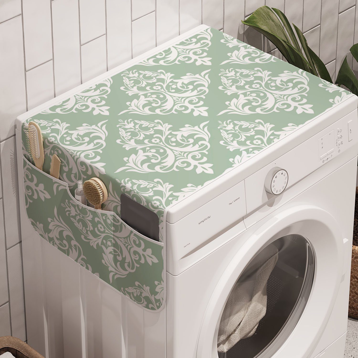 Abakuhaus Badorganizer Anti-Rutsch-Stoffabdeckung für Waschmaschine und Trockner, Damast Floral Ivy Stil Motive Kunst