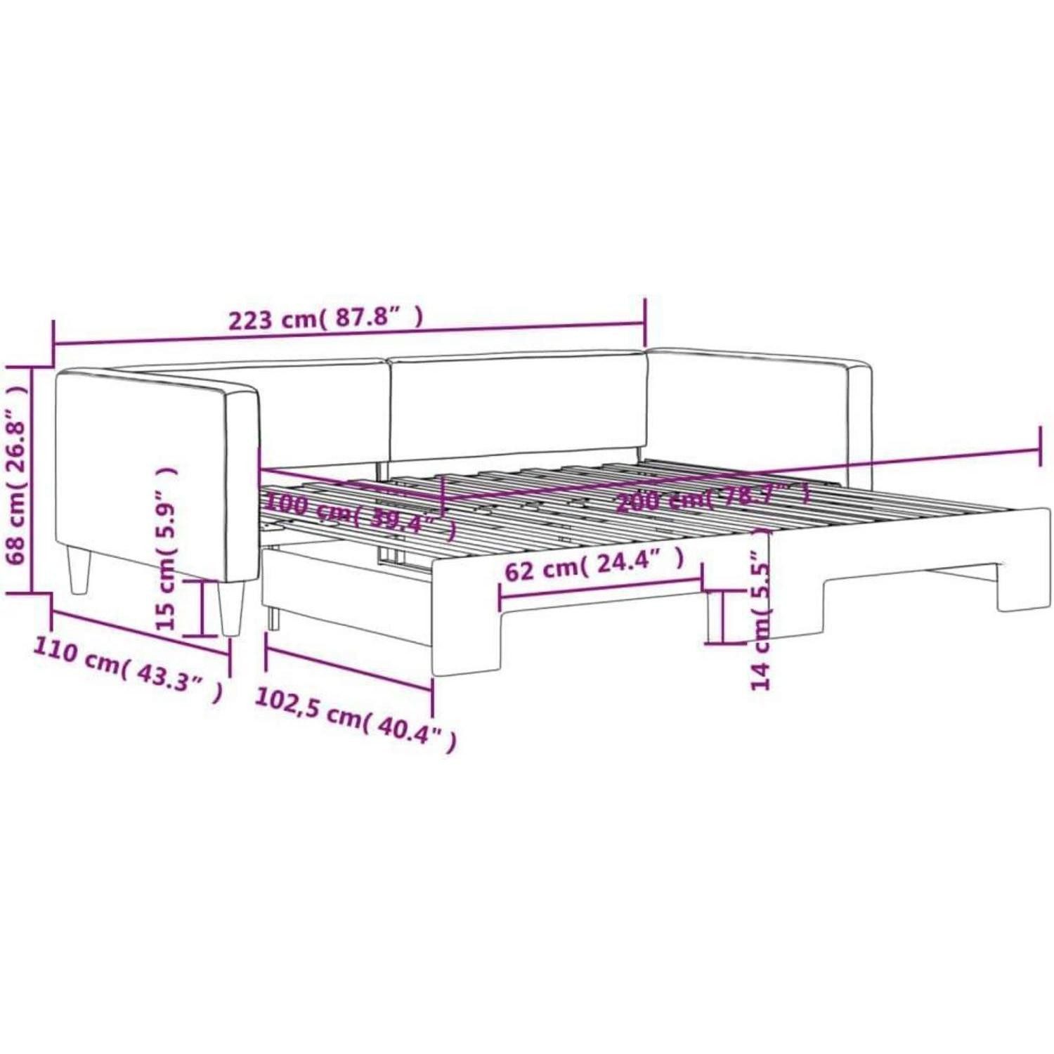 LuxusKollektion Schlafsofa Schlafsofa 2Sitzer Klappsofa 100 x 200 mit Bettkasten Hellgrau