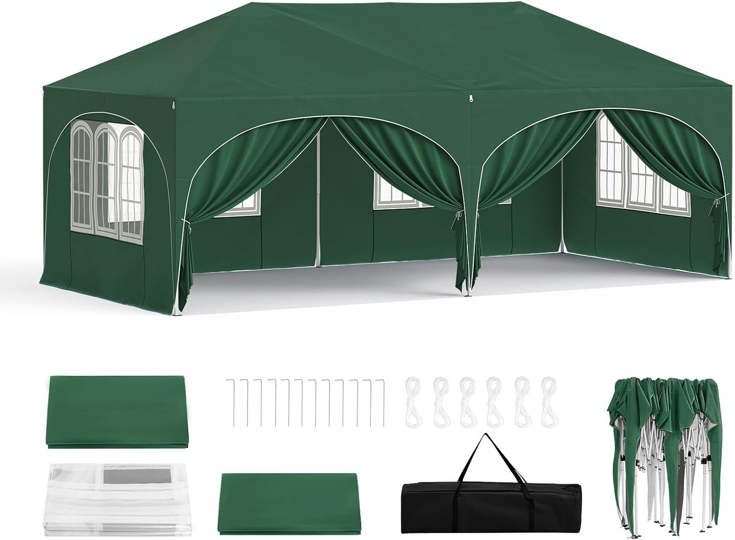 Woltu Pavillon, mit 2 Seitenteilen, 3x6 m, mit 6 Seitenwänden, höhenverstellbar,mit Tragetasche