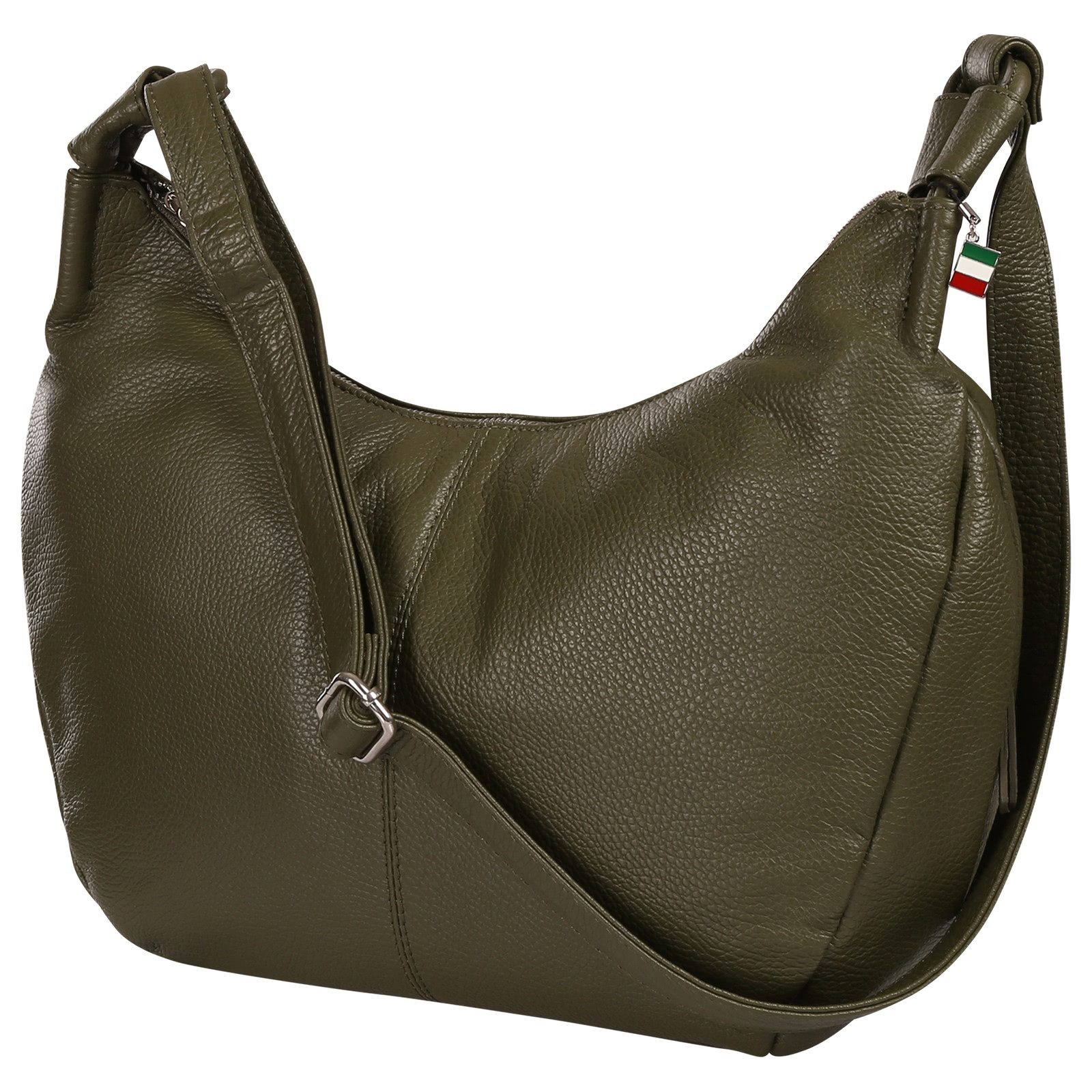 FLORENCE Umhängetasche Florence Damen Umhängetasche Leder Tasche (Umhängetasche), Damen Umhängetasche Leder, dunkelgrün, oliv ca. 43cm x ca. 27cm hoch
