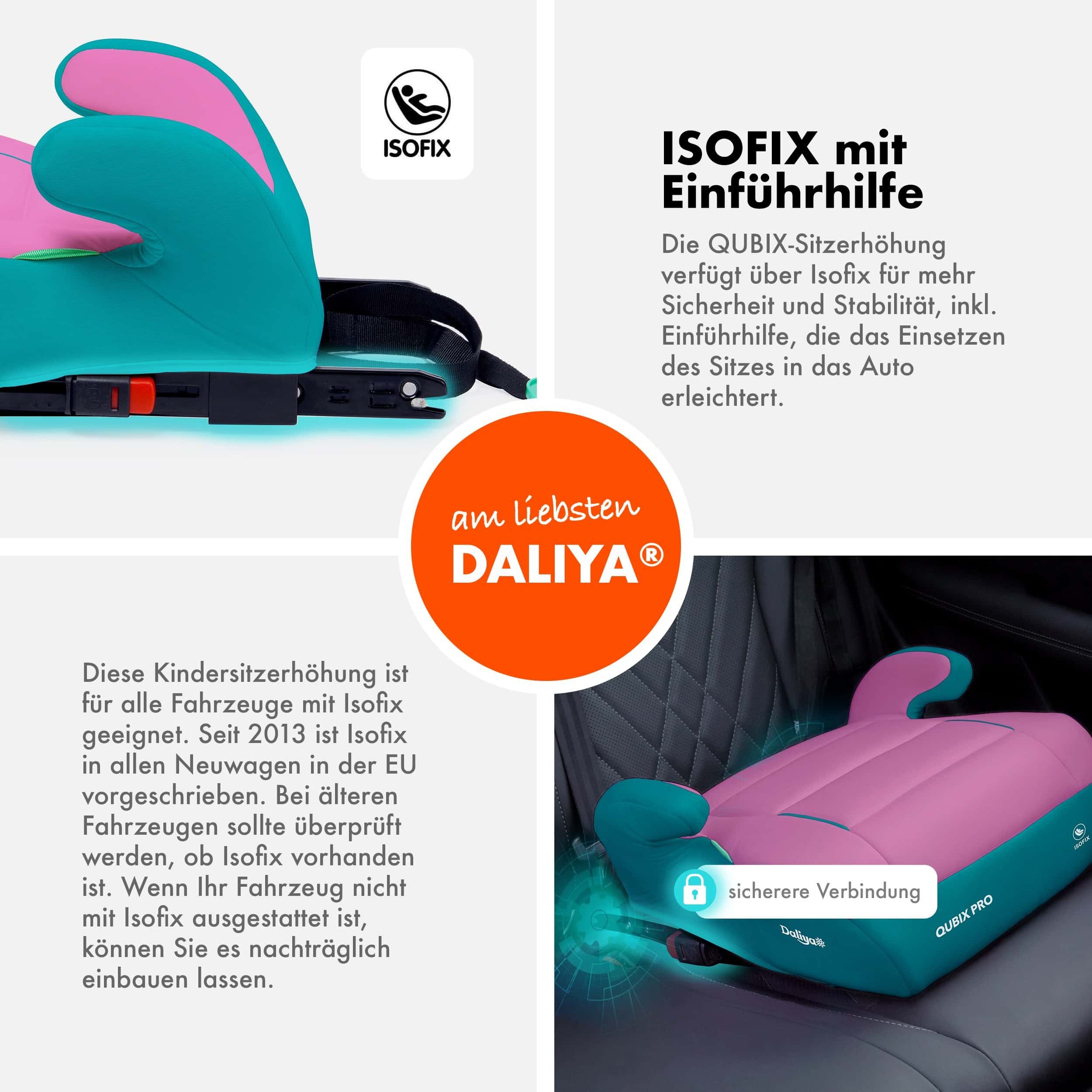 Daliya® Kindersitzerhöhung QUBIX PRO ISOFIX Kindersitz, ab: ab 6 Jahre oder 125cm Körpergröße, bis: bis 12 Jahre oder 150cm Körpergröße, ab: 125 cm, bis: 150 cm, (Packung, 1-tlg), ISOFIX, I-Size, Gurtfix, ergonomisch, weich, waschbarer Bezug