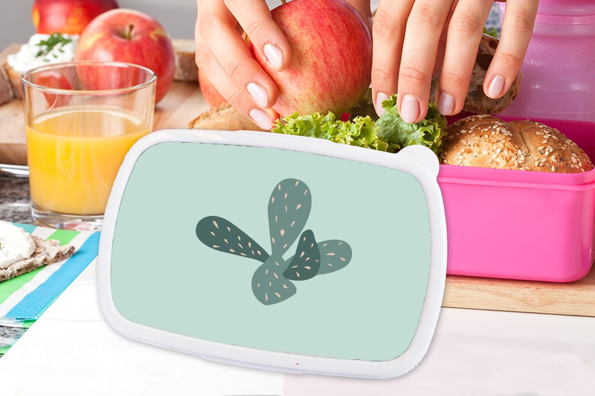MuchoWow Lunchbox Sommer Brotdose Kinder, für Brotbox (2-tlg), - Kunststoff, - Blau, Kaktus Snackbox, Kunststoff rosa Erwachsene, Mädchen