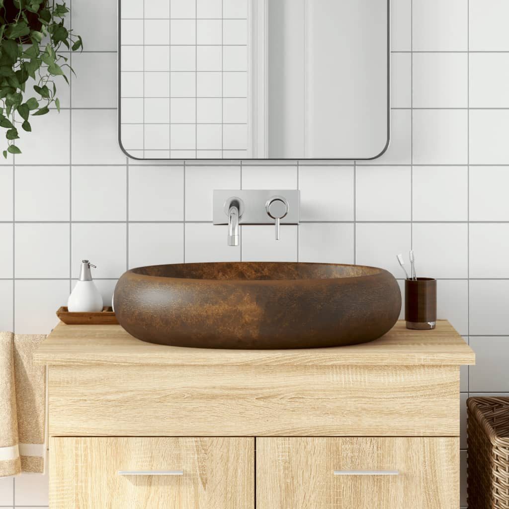Thumbnail - vidaXL Aufsatzwaschbecken, Waschbecken Braun Oval 59x40x15 cm Keramik