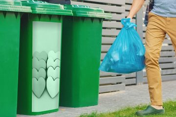MuchoWow Wandsticker Mintgrüne Herzen (1 St), Mülleimer-aufkleber, Mülltonne, Sticker, Container, Abfalbehälter