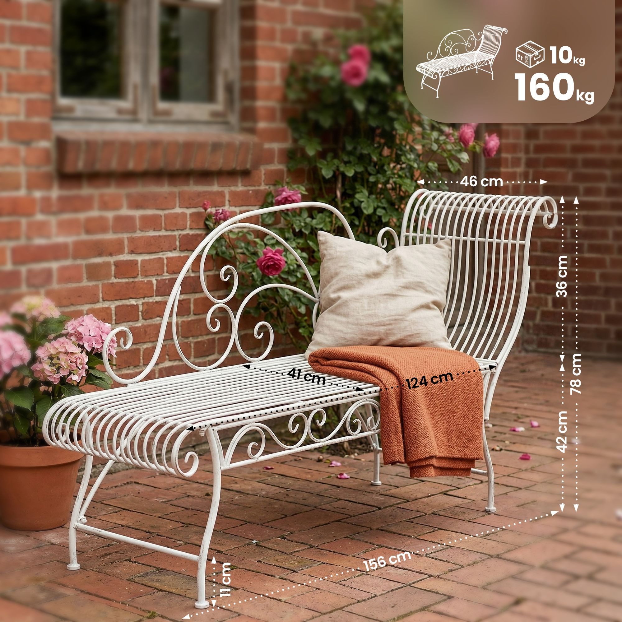 CLP Gartenbank Eisenbank Karma, Sonnenliege (1er), nostalgische Metallbank