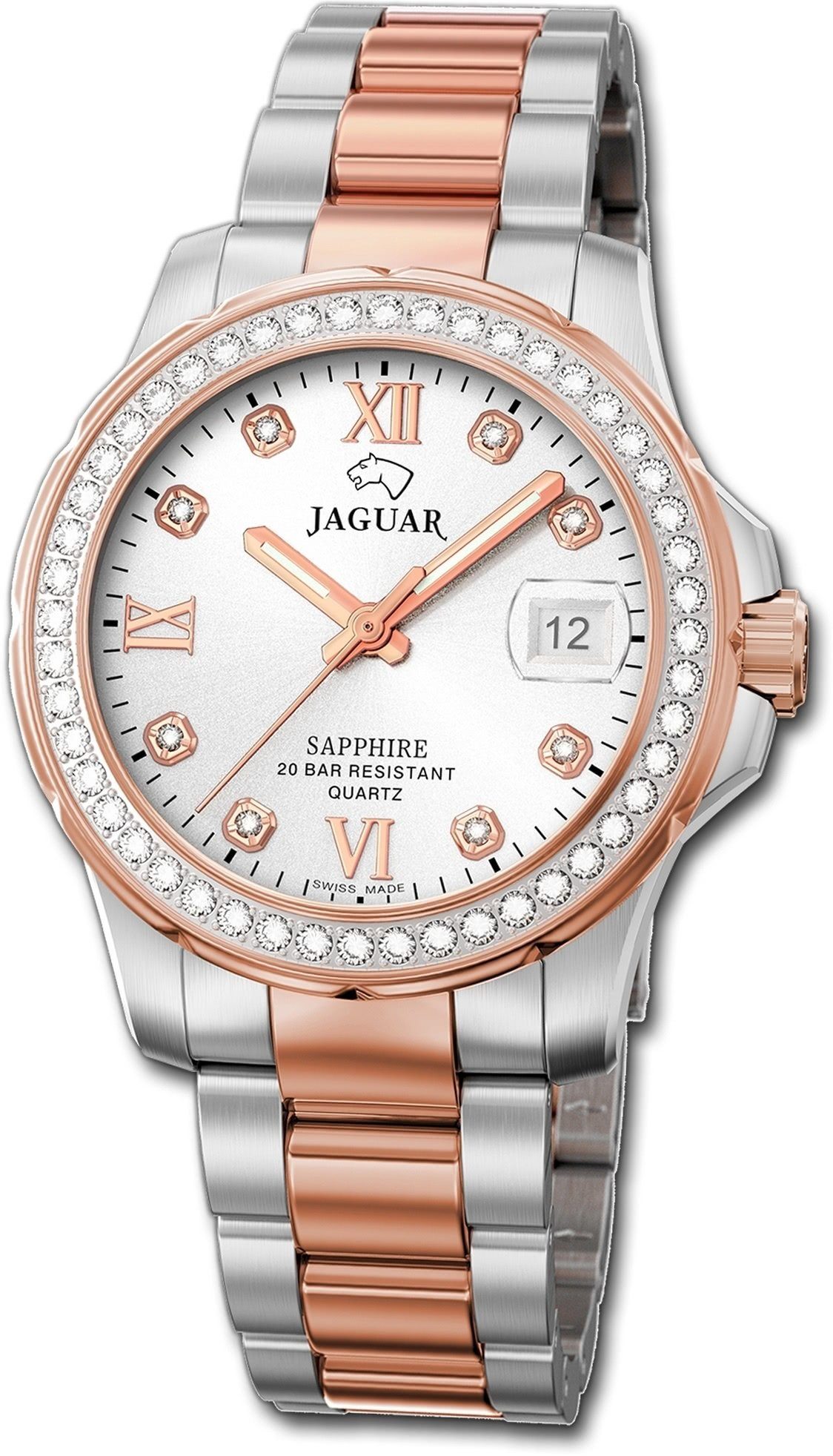Damenuhr Uhr Gehäuse, (ca. Damen Edelstahl Quarzuhr mittel Analog, Fash JAGUAR mit Jaguar J894/1 Edelstahlarmband, rundes 34mm),