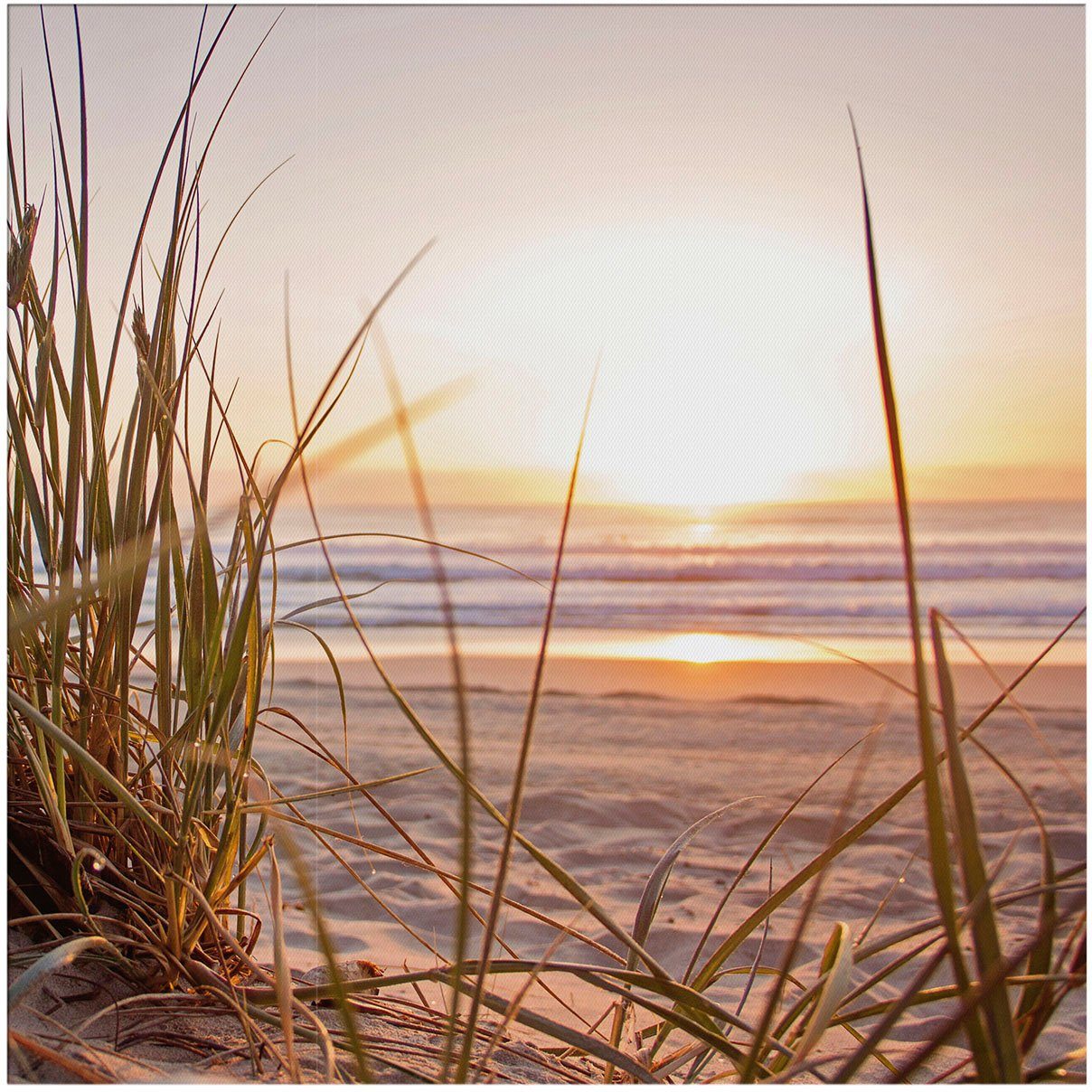 Art for the home Leinwandbild Outdoor Sonnenuntergang 50x50cm, Romantisch, Strand (1 St), Leinwand für draußen -Sonnenuntergang Dünen - 50x50cm